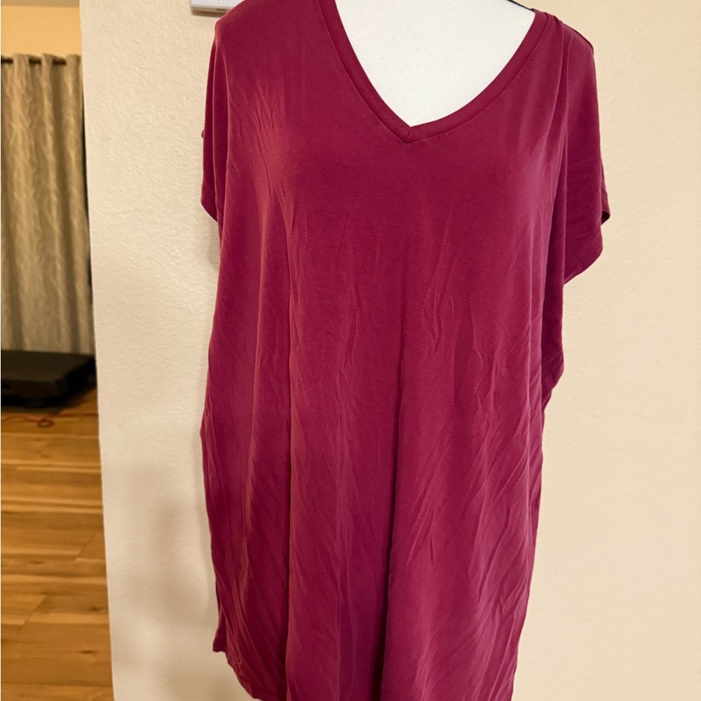 Eileen Fisher Stretch Knit Jersey V-Neck Cap Sleeve Boxy Top Women’s Large